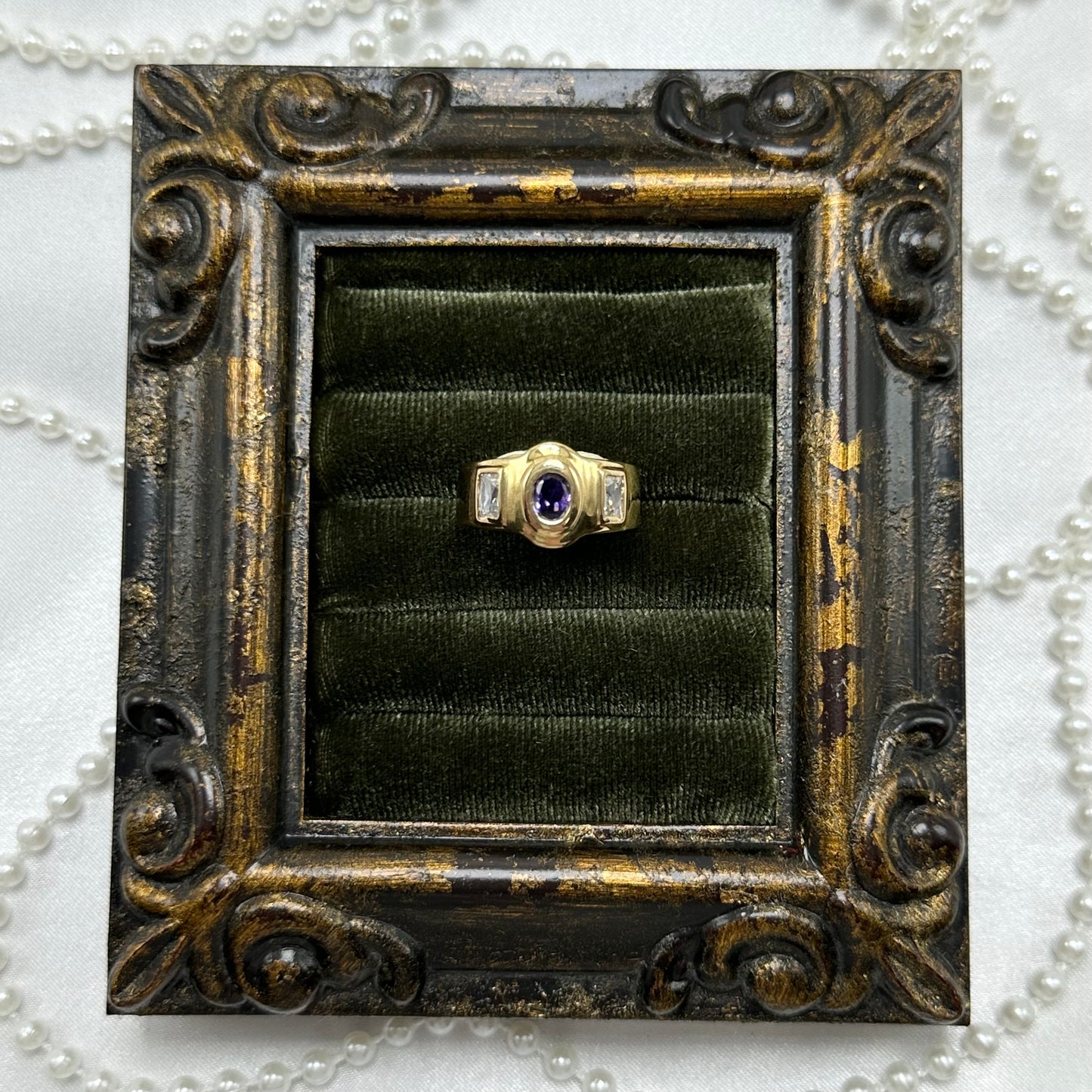 Adorable Purple Cubic Zirconia Stone Vintage Deadstock Ring 14k Gold Electroplated