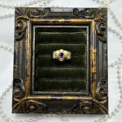 Adorable Purple Cubic Zirconia Stone Vintage Deadstock Ring 14k Gold Electroplated