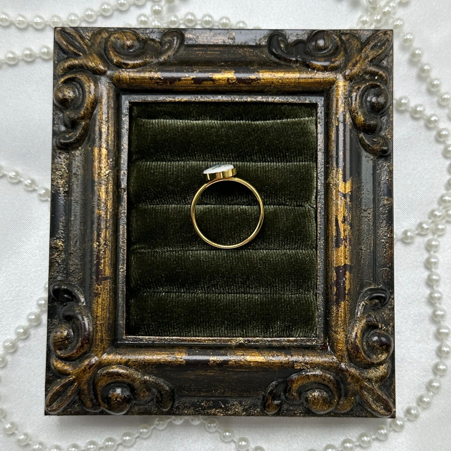 Blue Rose Enamel Cameo Ring