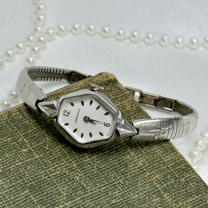 1975 Silver Wind-Up Caravelle Cocktail Watch with Detailed Band