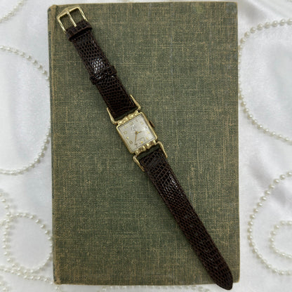 1951 Vintage 10k GF Wind-Up Elgin De Luxe Square Dial Watch