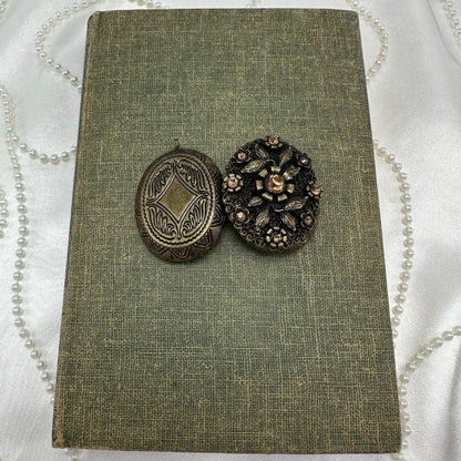 Vintage Bronze Filigree Locket with Stones