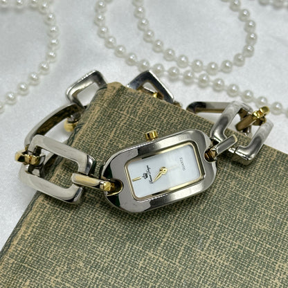 Two-Tone Rectangular Chain Watch