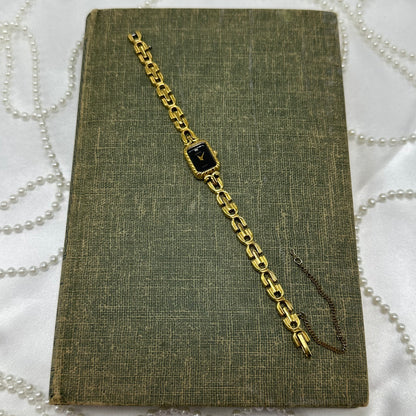 Dainty Gold Watch with Black Dial