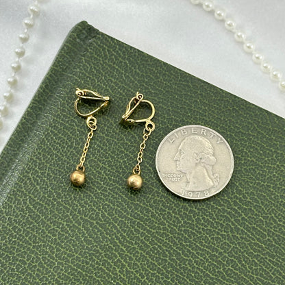 Gold Ball and Chain Clip On Earrings