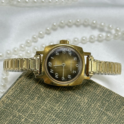 1974 Tiger Eye Dial Gold Timex Wind-Up Watch