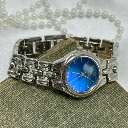 Silver Watch with Blue Iridescent Dial