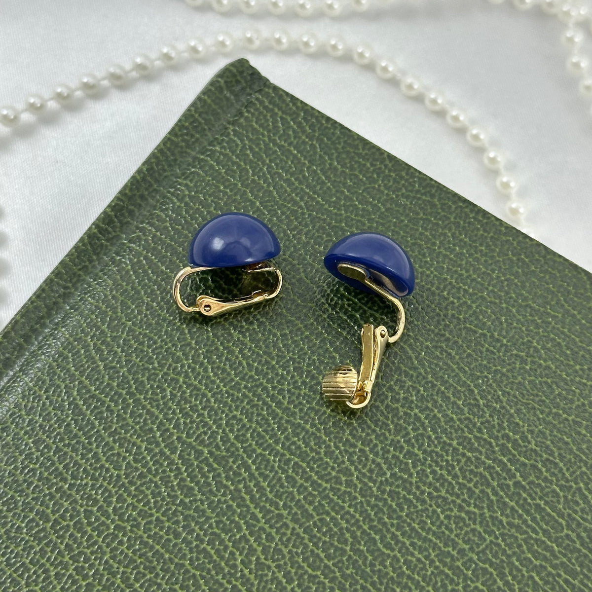 Classic Gold and Blue Button Style Clip On Earrings