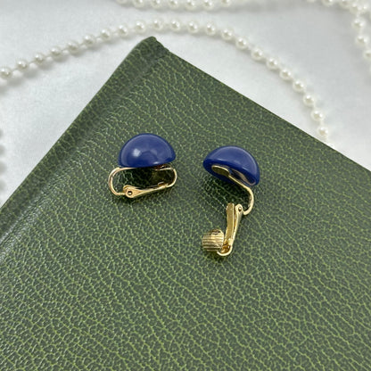 Classic Gold and Blue Button Style Clip On Earrings