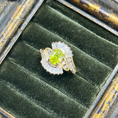 Light Green Cubic Zirconia Stone Vintage Deadstock Ring 14k Gold Electroplated