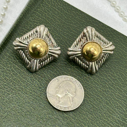 Two-Tone Vintage Avon Diamond Shaped Clip On Earrings