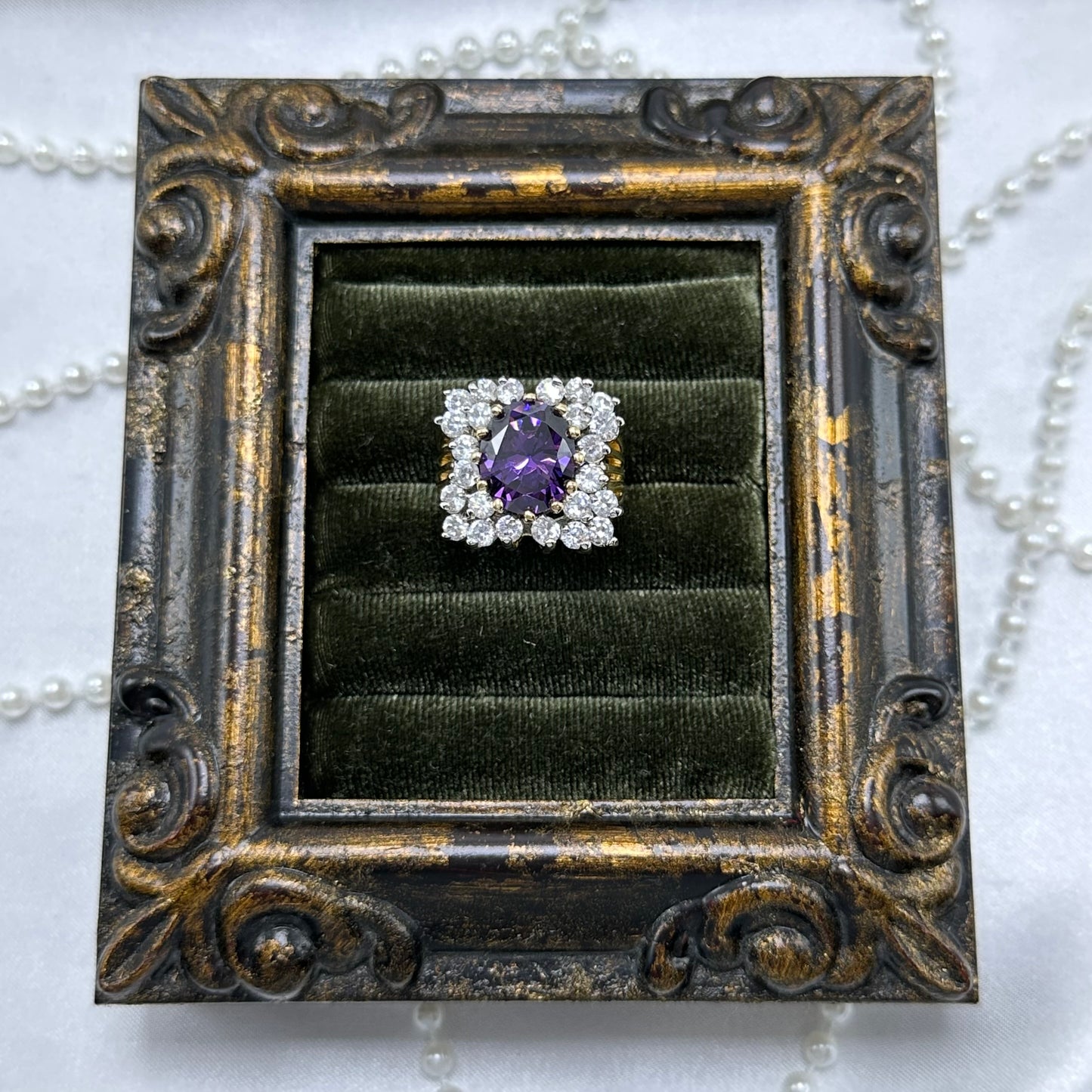 Large Purple Cubic Zirconia Stone Vintage Deadstock Ring 14k Gold Electroplated