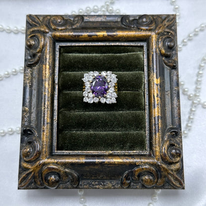 Large Purple Cubic Zirconia Stone Vintage Deadstock Ring 14k Gold Electroplated