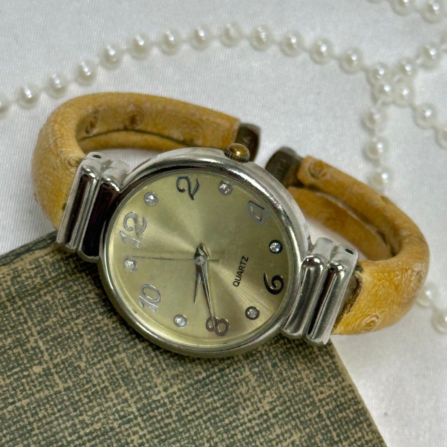 Silver Round Dial Cuff Watch