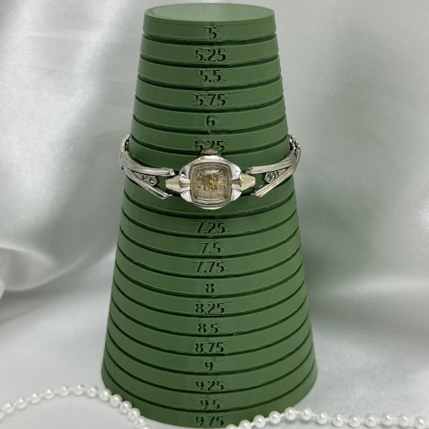 Dainty 10k RGP Silver Bulova Wind-Up Watch with Elegant Band
