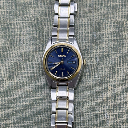 Two-Tone Blue Dial Solar Seiko Watch