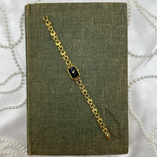 Dainty Gold Watch with Black Dial