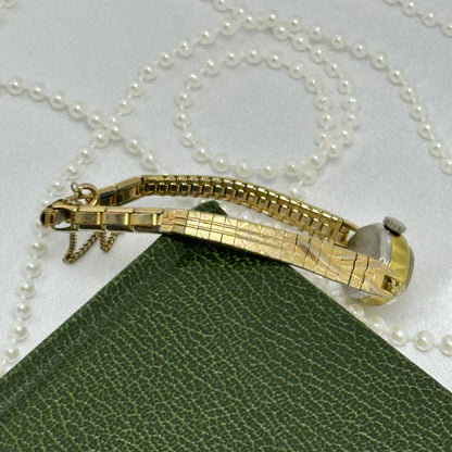 Dainty Gold Vintage Geneva Wind-Up Cocktail Watch with Textured Band