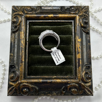 Three Row Clear Stone Vintage Deadstock Band Ring Rhodium Plated