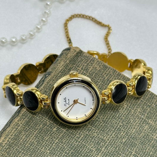 Elegant Round Dial Gold and Black Watch