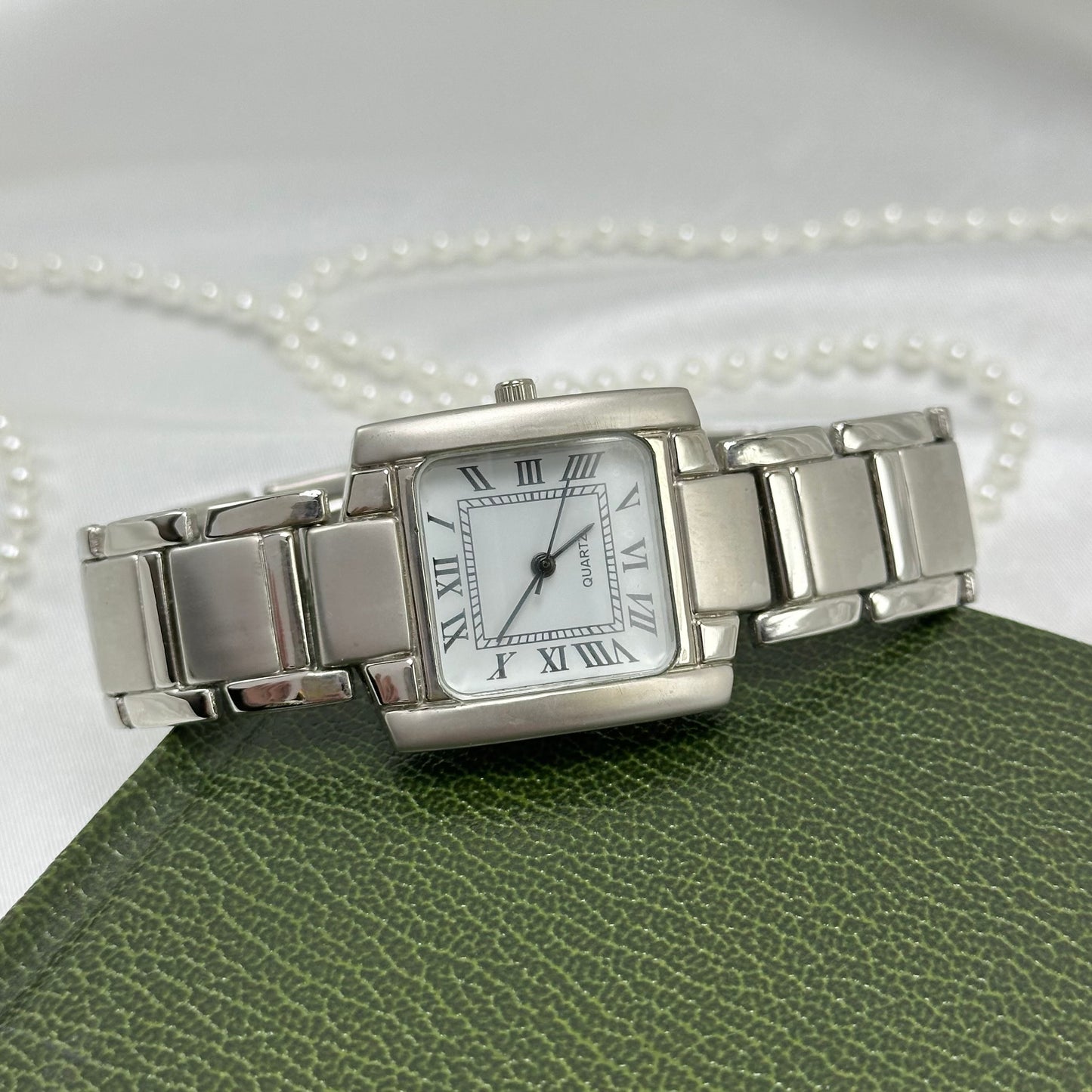 Silver Square Dial Chunky Watch with Roman Numeral Markers