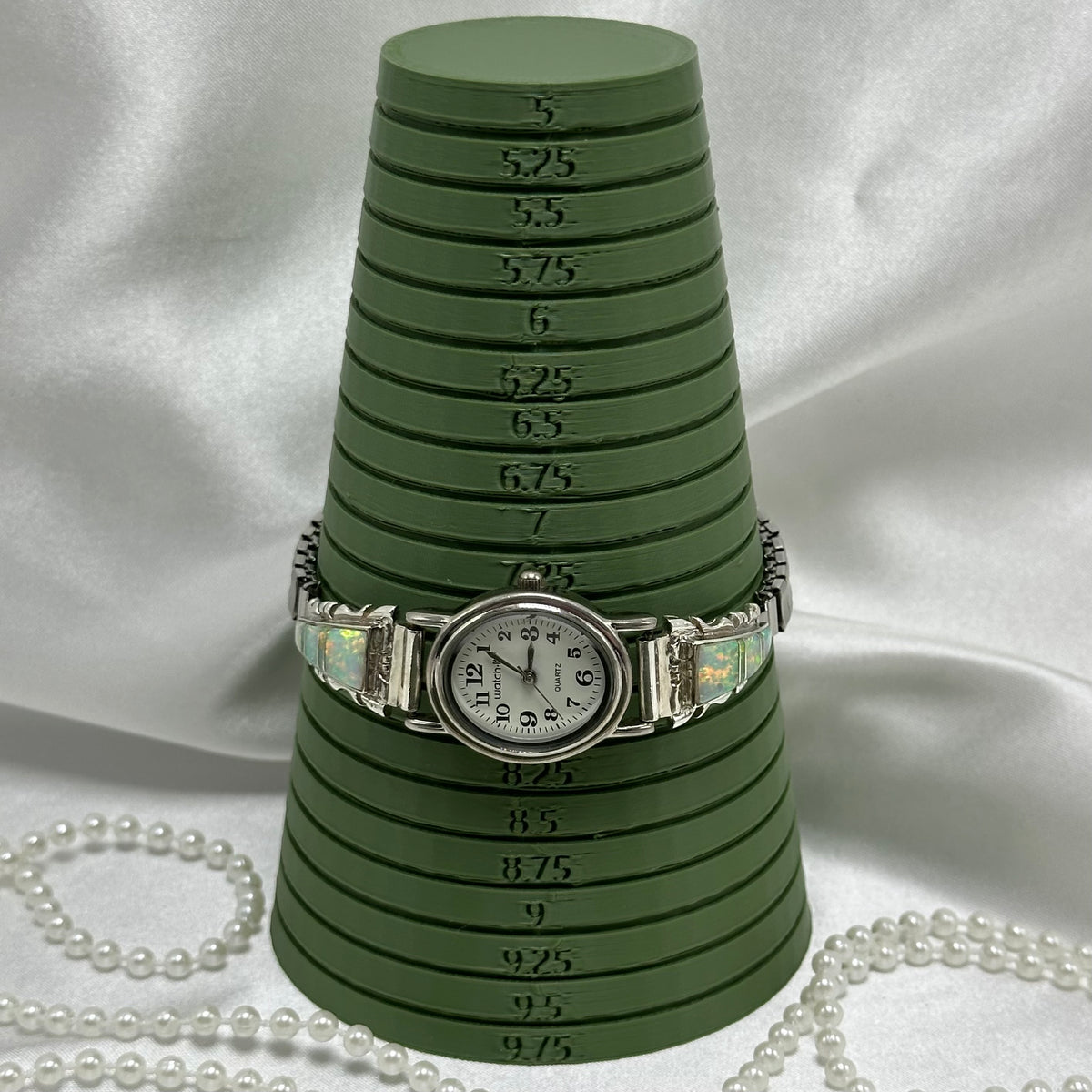 Oval Dial Watch with Sterling Silver and Opal Band