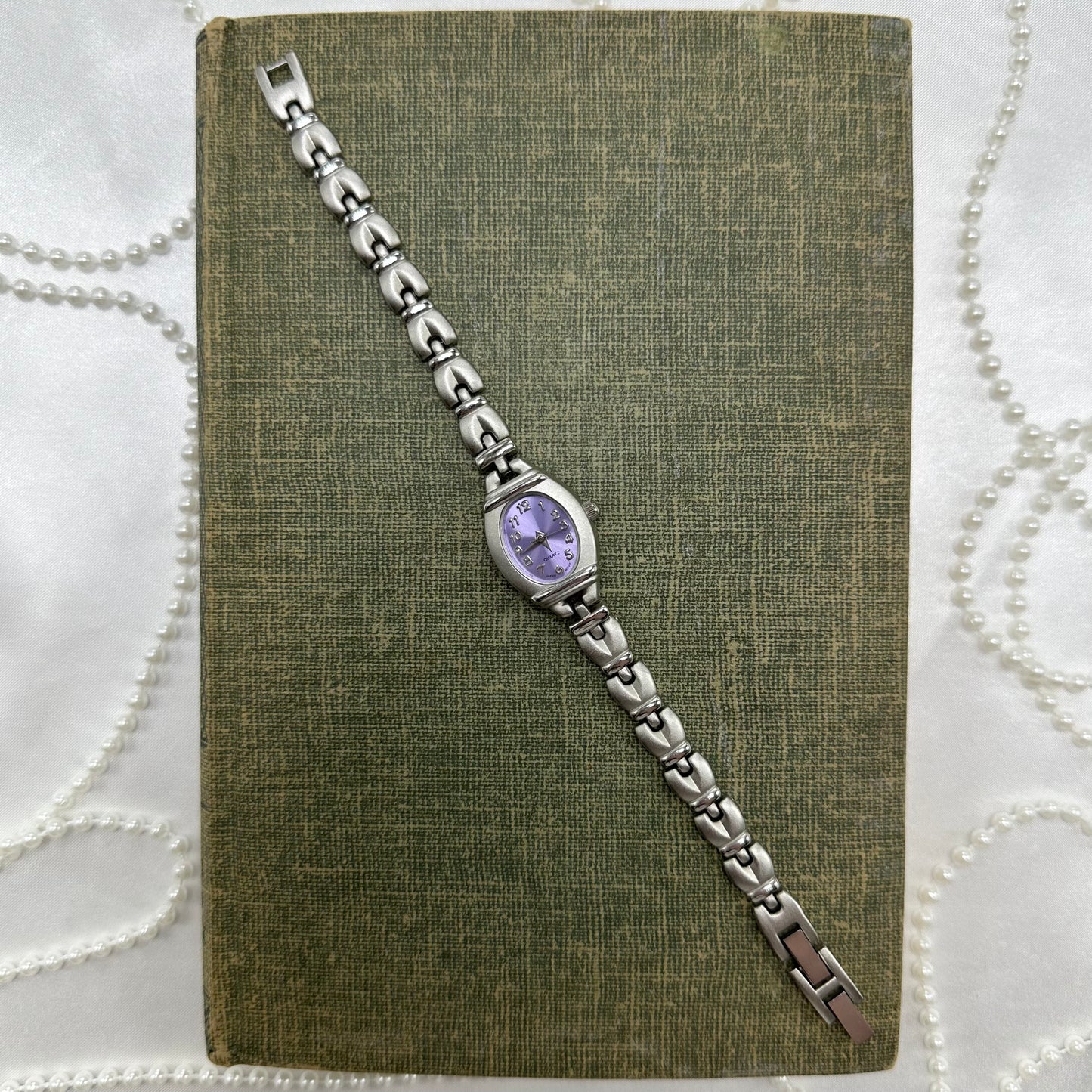 Silver Watch with Purple Dial