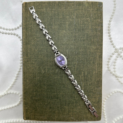 Silver Watch with Purple Dial