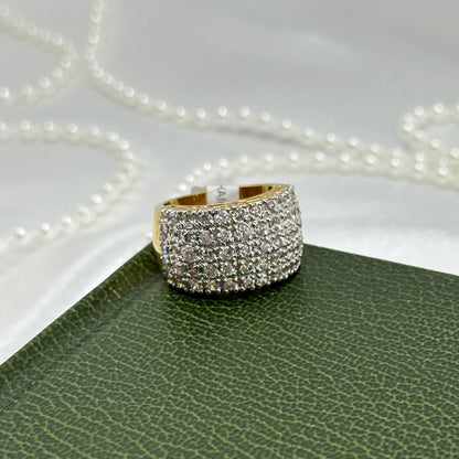 Five Row Cubic Zirconia Vintage Deadstock Ring 14k Gold Electroplate