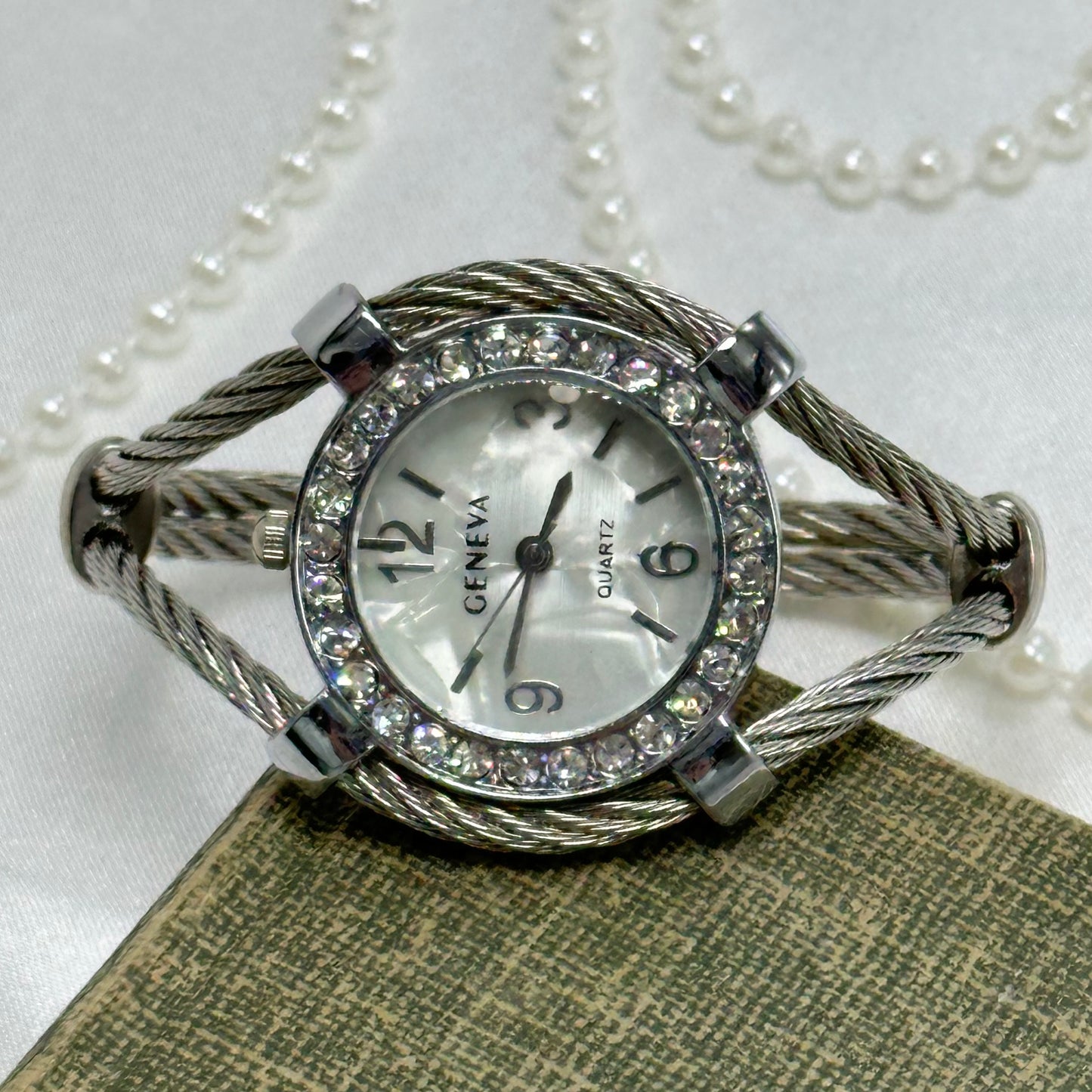 Silver Diamanté Geneva Cuff Watch