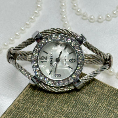 Silver Diamanté Geneva Cuff Watch