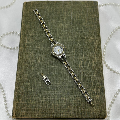 Two-Tone Round Dial Watch with Mother of Pearl Dial