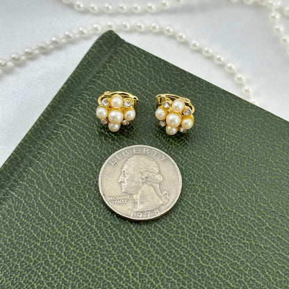 Gold Pearl and Crystal Clip On Earrings