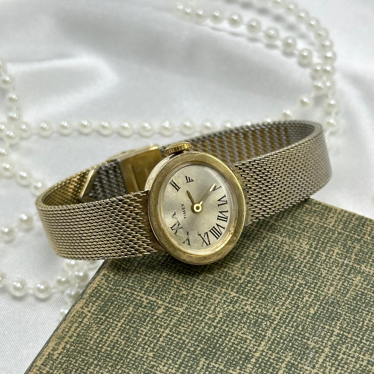 Vintage Gold Wind-Up Timex Watch with Mesh Band