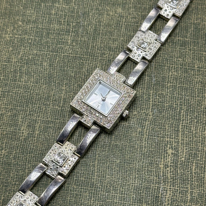 Silver Square Dial Diamanté Watch