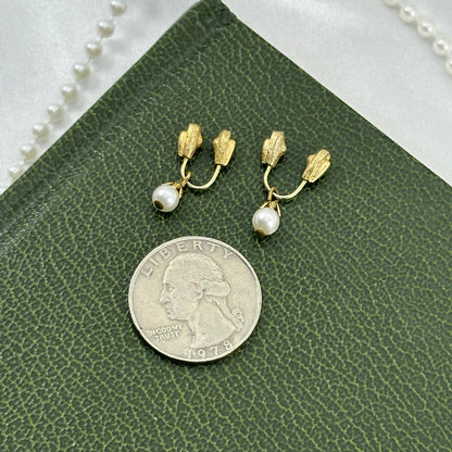 Dainty Gold Pearl Pinch Close Earrings