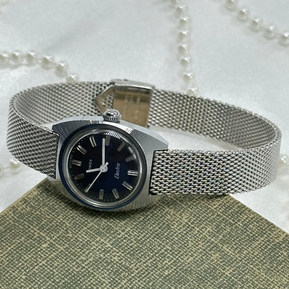Silver Timex Watch with Navy Blue Dial