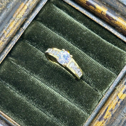 Round Cubic Zirconia Stone Vintage Deadstock Ring 14k Gold Electroplated