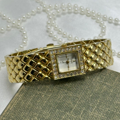 Luxury Gold Tank Watch with Quilted Band