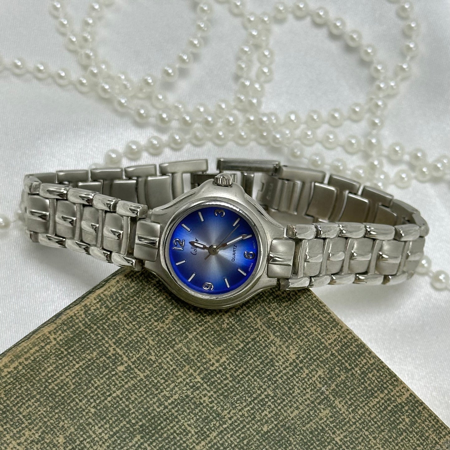 Silver Watch with Blue Dial