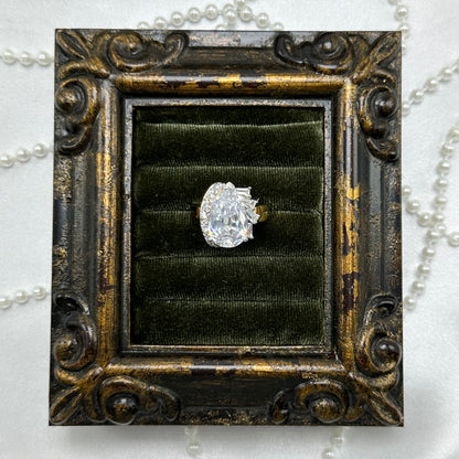 Large Teardrop Cubic Zirconia Stone Vintage Deadstock Ring 14k Gold Electroplated