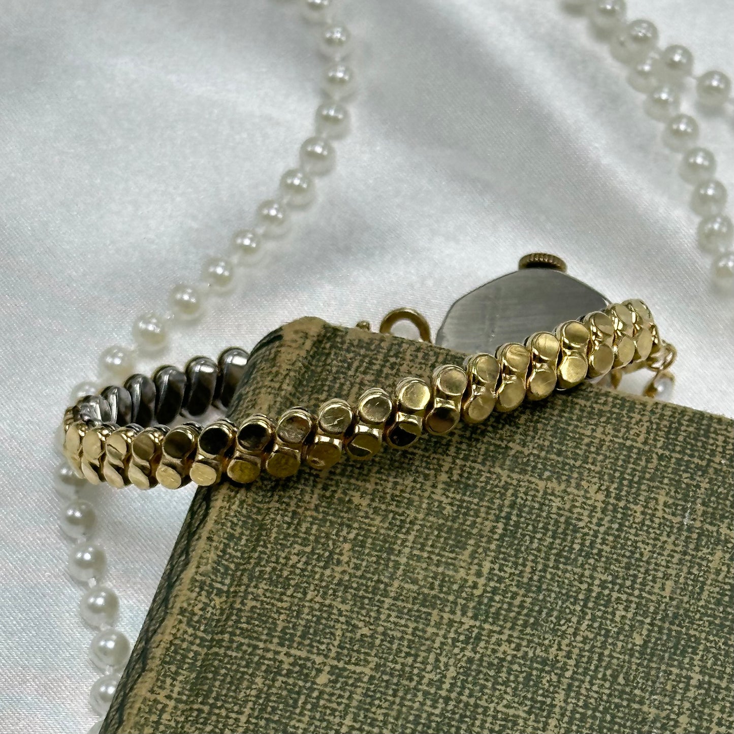 Dainty Vintage Gold Timex Wind-Up Watch with Pearl Charm