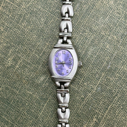 Silver Watch with Purple Dial