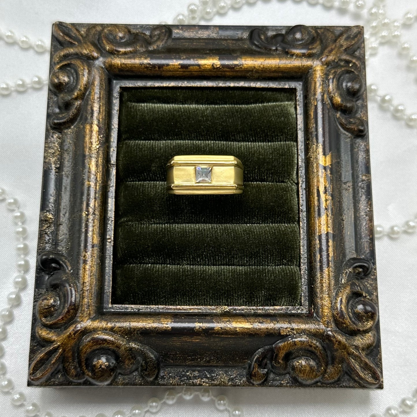 Square Stone Matte Vintage Deadstock Ring Gold Electroplated