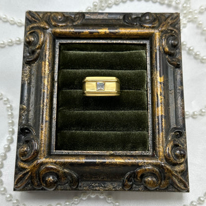 Square Stone Matte Vintage Deadstock Ring Gold Electroplated