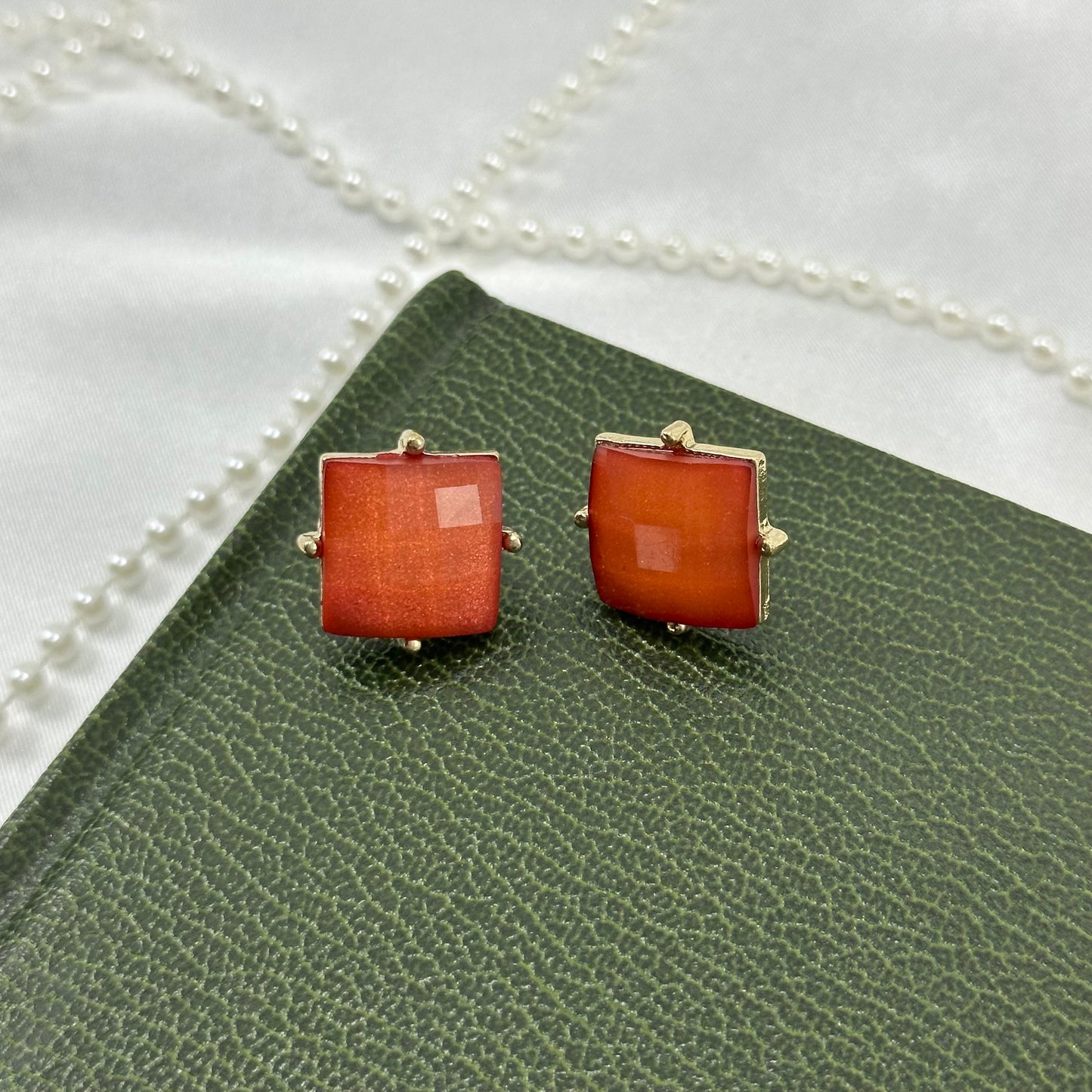Orange Square Stud Earrings