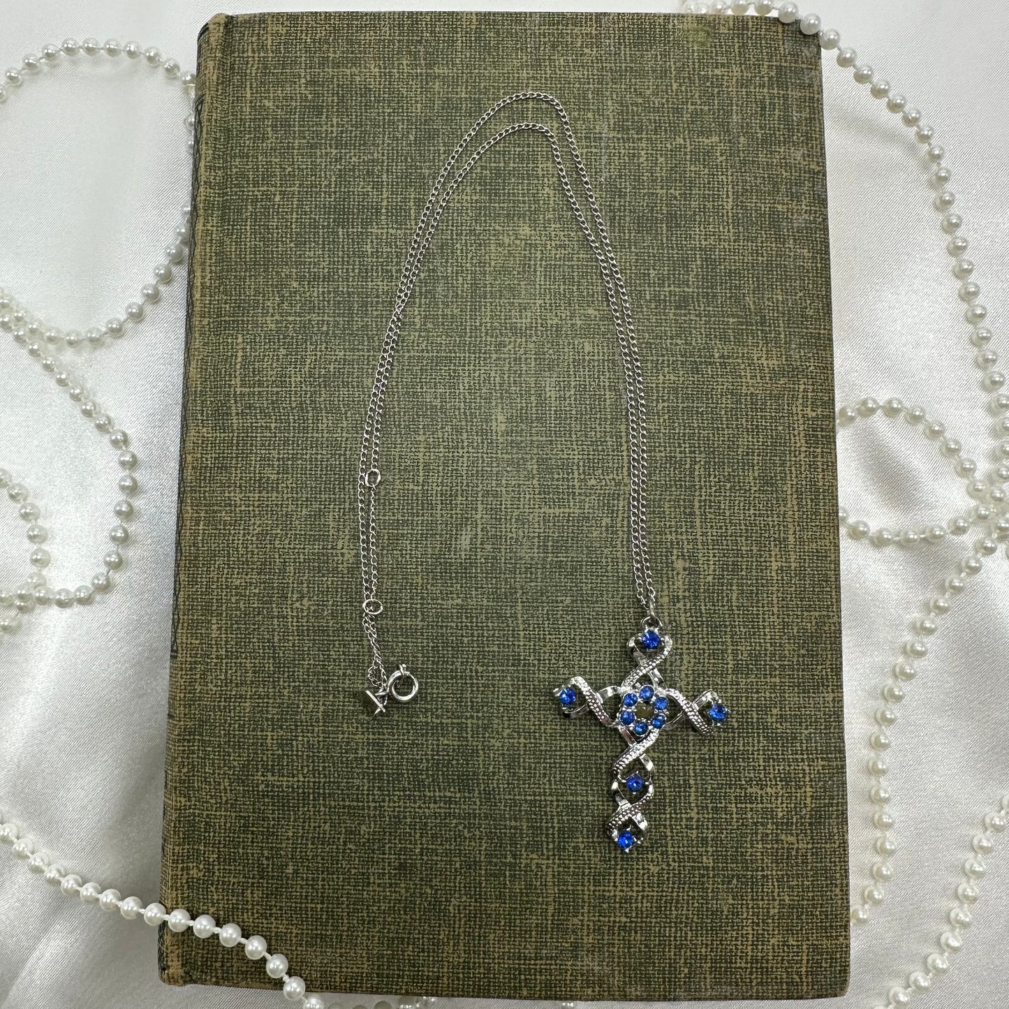 Vintage Blue Sarah Coventry Cross Necklace