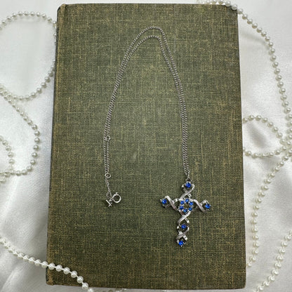 Vintage Blue Sarah Coventry Cross Necklace with Lord’s Prayer Inside