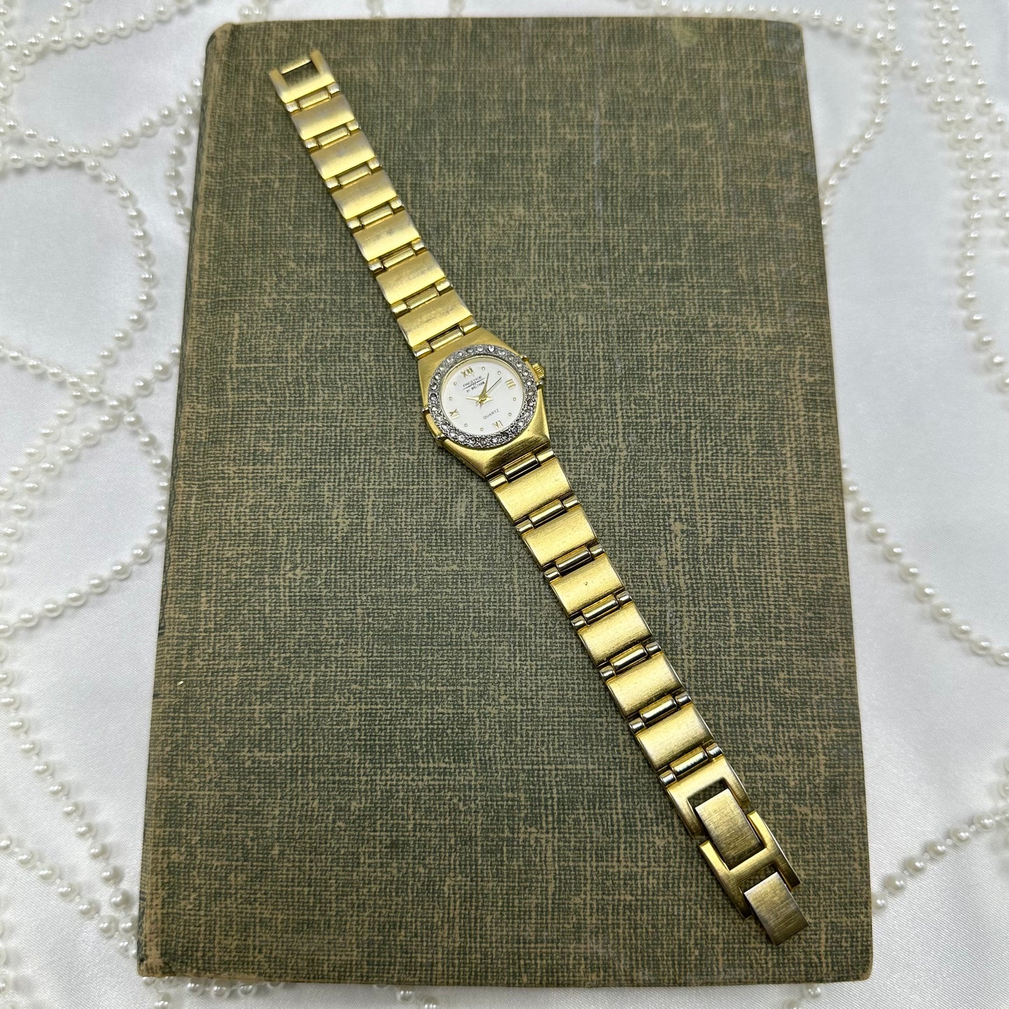 Gold Waltham Watch with Diamanté Round Dial
