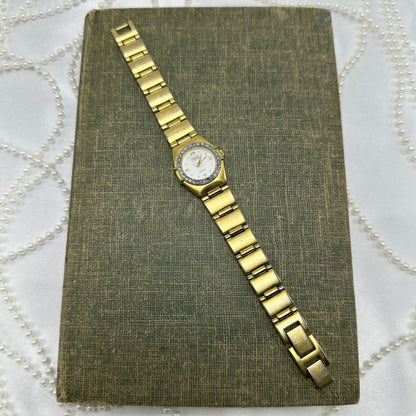 Gold Waltham Watch with Diamanté Round Dial